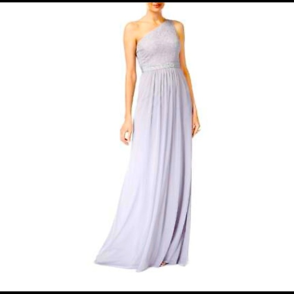 Adrianna Papell Womens Gray One Shoulder Lace 12 - Picture 2 of 9
